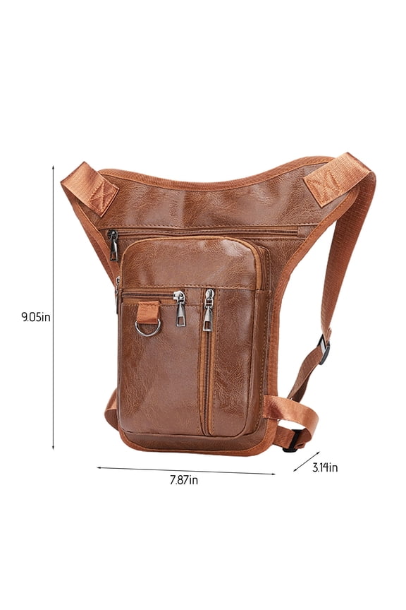 Men'S Vintage Pu Leather Thigh Drop Leg Bag,Multi-Zipper Adjustable Strap Crossbody Fanny Pack for Motorcycle Outdoor Sports Brown