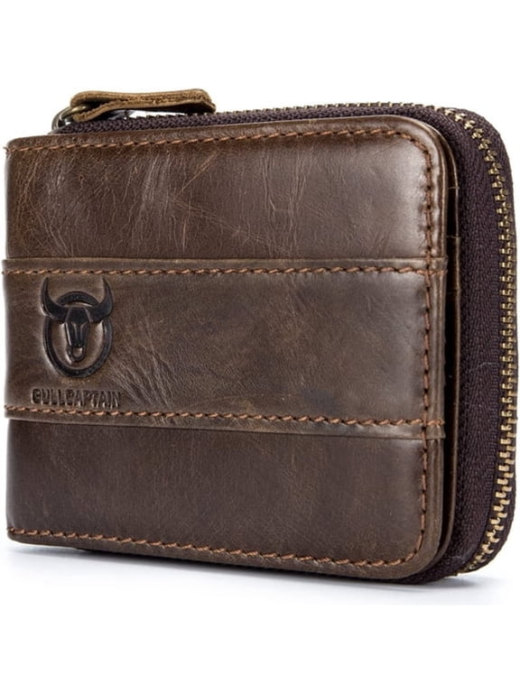 Mens Leather Wallet Zipper Rfid Blocking Wallet Coins Purse Multi-Card Slot Large Capacity for Travel Work Daily Use Fashion Accessory Gift