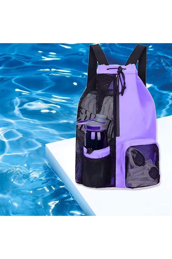 Mesh Backpack,Drawstring Gym Bag for Men/Women - Mesh Beach Swim Bags Sports Backpack with Wet Pocket & Shoe Compartment,Purple