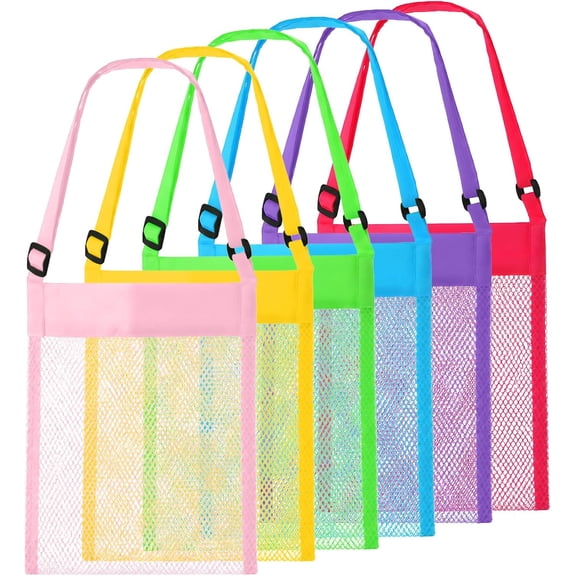 GASTROPOD Mesh Beach Bag, Colorful Mesh Seashell Collecting Bags with Adjustable Carrying Straps for Toy Storage, Swimming Mesh Bags