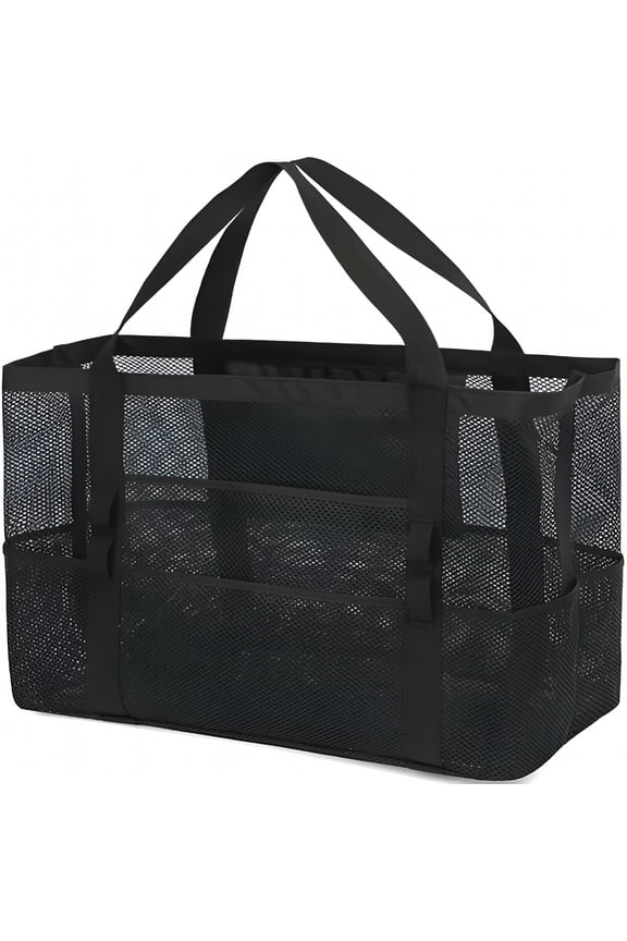Mesh Beach Bag,Large Beach Tote with Zipper Pocket,Toys Pool Bag for Family Travel Vacation Cruise Essentials