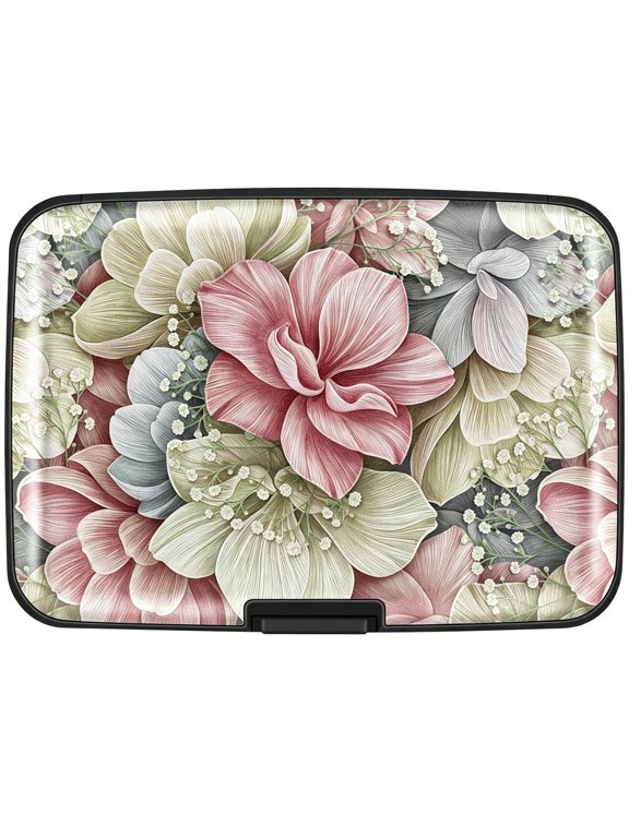 Metal Wallet for Women and Men, RFID Blocking, Happy Flower Aluminum Alloy Hard Case, Small Mini Business Wallet, Unique Gift Card Holder