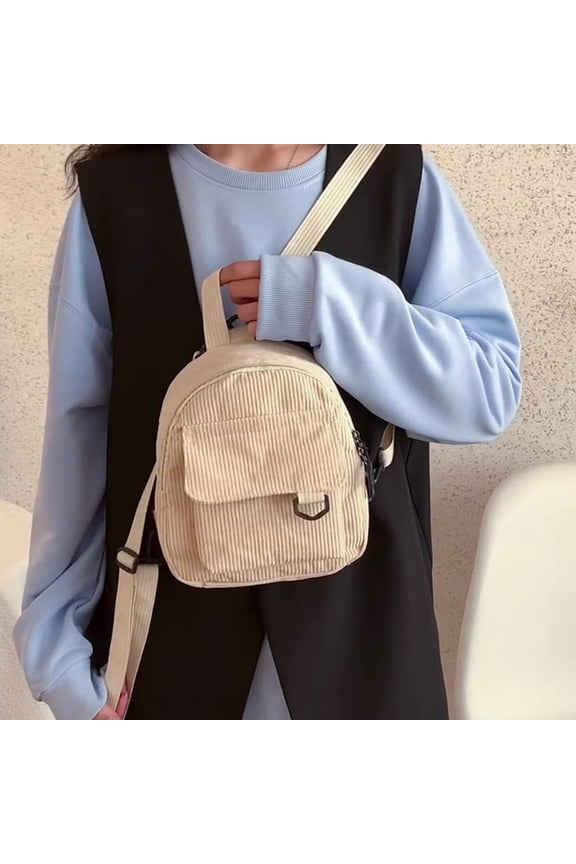 Mini Corduroy Backpack-Cute Ol Commuting Cosmetic Bag,Versatile Small Schoolbag with Adjustable Shoulder Strap,Fashion Design for Students(White)