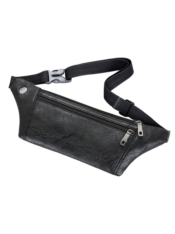 Mini Fanny Pack for Women Men Trendy Leather Small Crossbody Shoulder Chest Bag Slim 2 Zipper Crossbody Phone Purse