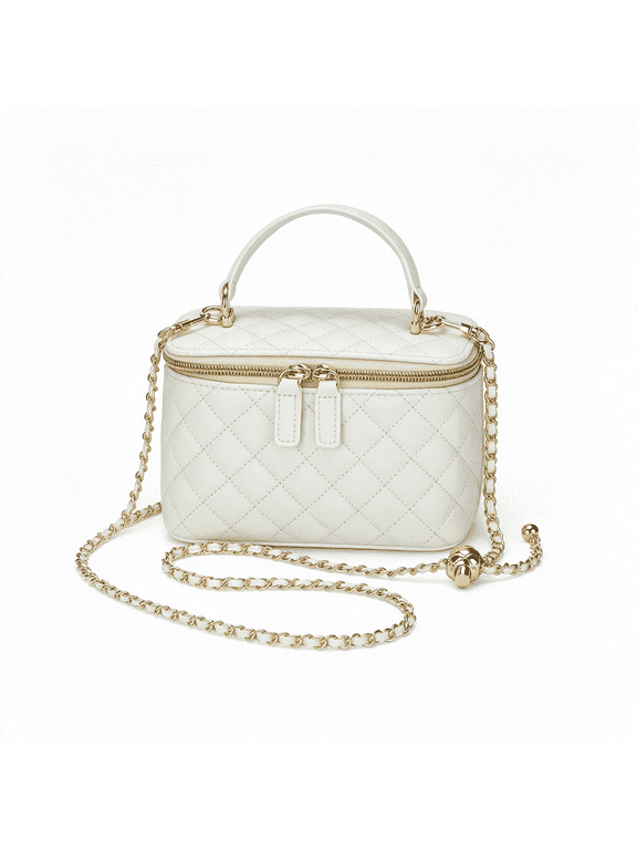 Mini Quilted Box Crossbody Bags for Women, Small Square Designer Clutch Purses with Adjustable Chain Strap, Small Square White Mini Purse