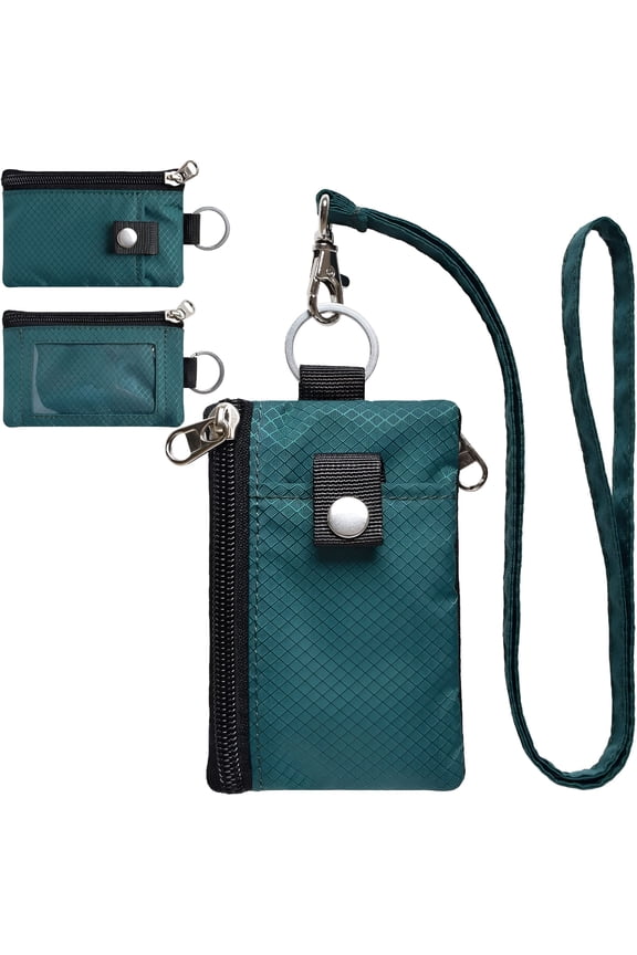 Minimalist RFID Blocking Small Wallet with ID Window, Water-Resistant Zip ID Case Wallet with Lanyard Keychain for Cards, Cash, Travel, Women, Men (Black)