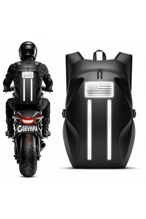 Motorcycle Backpack, Waterproof Helmet Backpack with Reflective Strips&Reflective Flag, 40L Large Bag with Laptop Pocket, Perfect for Travel, Daily Commute, Office Trips&Outdoor Riding
