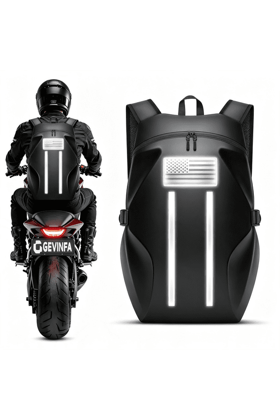 Motorcycle Backpack, Waterproof Helmet Backpack with Reflective Strips&Reflective Flag, 40L Large Bag with Laptop Pocket, Perfect for Travel, Daily Commute, Office Trips&Outdoor Riding