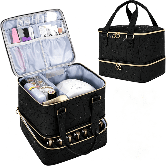 GASTROPOD Nail Polish Organizer Bag Holds 42 Bottles Nail Polish & Nail Lamp, Gel Nail Polish Organizers and Storage Box for Nail Tech, Nail Kit Supplies Organizer Case - Black
