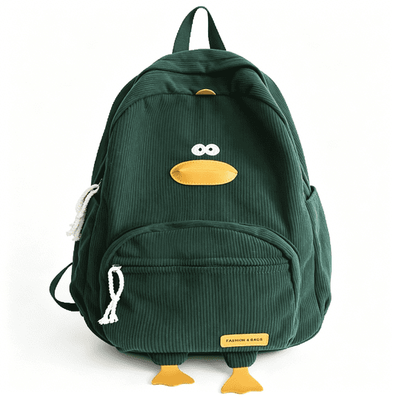 GASTROPOD Novelty Duck Backpack Funny Animal Cartoon Corduroy Backpack Kawaii Aesthetic Laptop Backpack Preppy Stuff (Green)