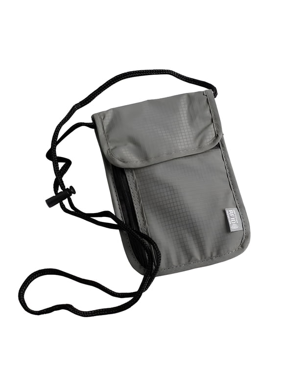 Nylon Anti-Theft Travel Passport Neck Bag RFID Blocking Phone Wallet Pouch for Men Women Fanny Pack Crossbody Bag Card Holder (Gray)