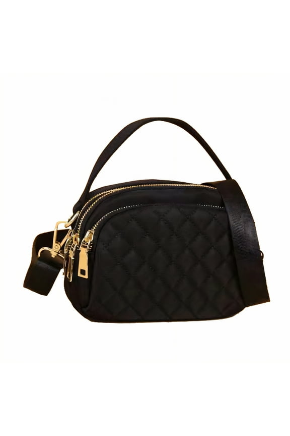 Nylon Crossbody Bags for Women,Adjustable Travel Purse,Quilted Crossbody Bags for Women Travel,Black