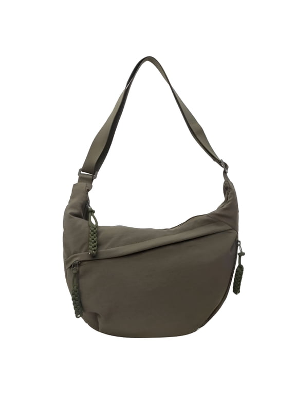 Nylon Crossbody Bags for Women, Trendy Medium Crescent Bag, Lightweight Woman Over Shoulder Purse with Zipper