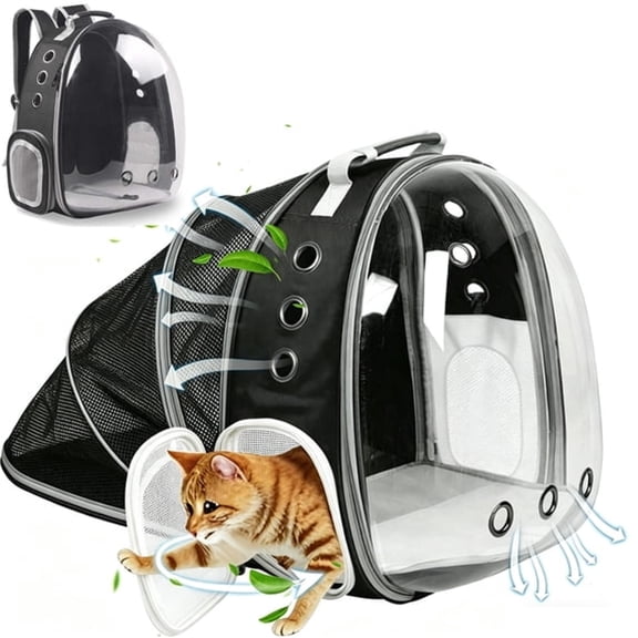 GASTROPOD Outdoor Space Capsule Transparent Bubble Expandable Back Extension Pet Carrier Backpack for Kittens and Small Dogs Up to 13 Pounds,Hard Shell Carrier Cat,Black