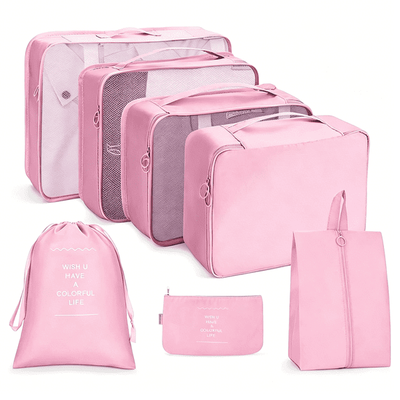 GASTROPOD Packing Cubes for Travel 7 Pcs Foldable Set Lightweight Luggage Organizers Packing Cubes for Travel Compression Packing Cubes for Carry on Pink