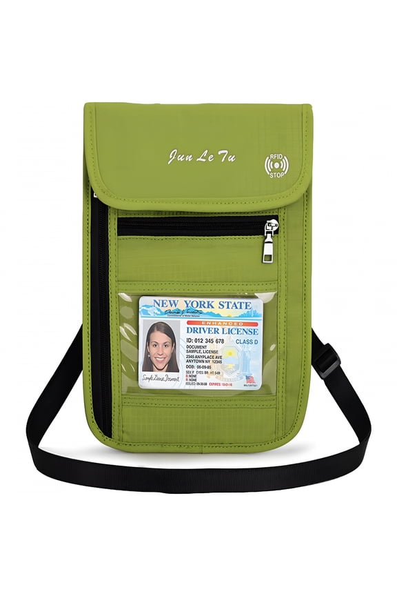 Passport Wallet Nylon Waterproof for Women Men Holder with RFID Blocking for Secure Travels - Green