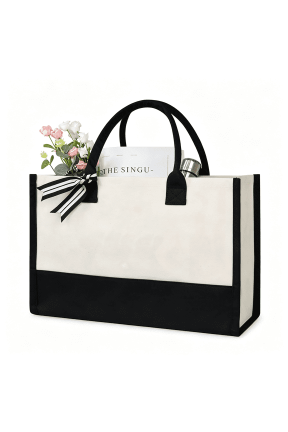 Personalized Initial Canvas Beach Bag, Monogrammed Gift Tote Bag for Women, Personalized Canvas Hand Bags