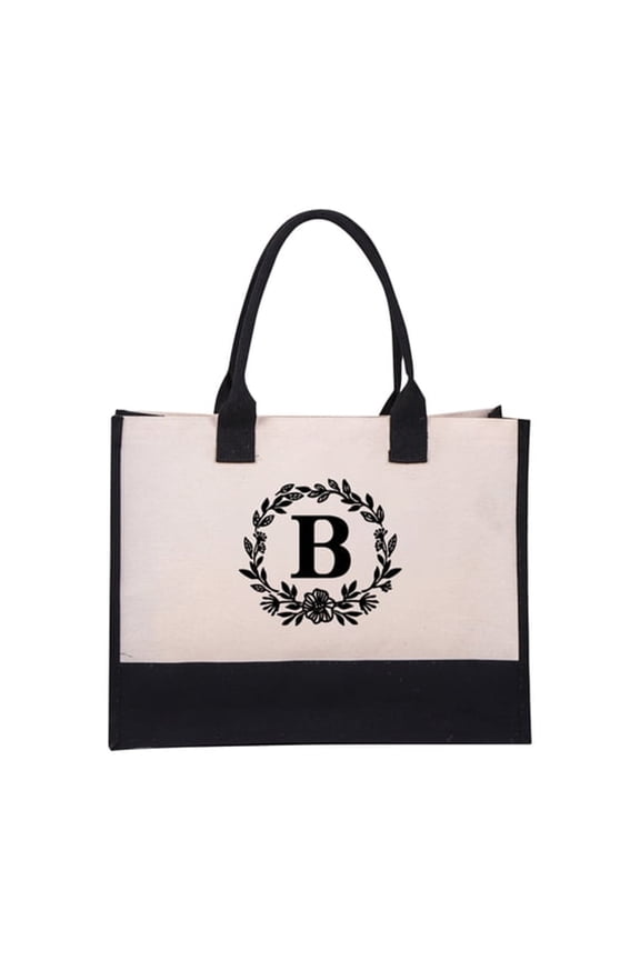 Personalized Initial Jute/Canvas Beach Bag,Monogrammed Gift Tote Bag for Women Large Capacity for Travel Shopping Vacation Fashion Accessory Gift