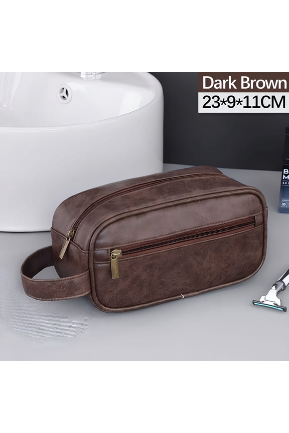 2026 New Personalized Leather Travel Toiletry Bag for Men,Large Travel Bathroom Shaving Dopp Kit,Large Cosmetic Travel Bag Waterproof (Coffee)