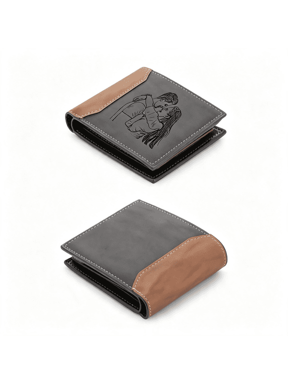 Personalized Photo Leather Wallet Custom Names Picture Wallet for Men Father Boyfriend,Meaningful Keepsake Customized Gifts for Men (Gray#4)(Wa100367)