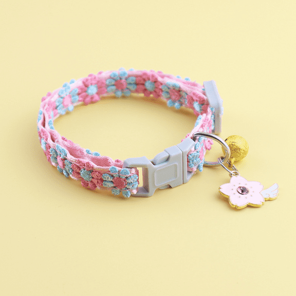 GASTROPOD Pet Collar,Breathable Polyester Dog Training Collar,Colorful Lace Flower Pet Collar for Dogs & Cats,Adjustable Cat Collar with Bell