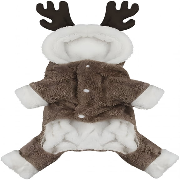 GASTROPOD Pet Reindeer Cosplay Halloween Christmas Elk Costume Dog Puppy Hoodie Coat Jacket Clothes Soft Coral Velvet Fleece Winter Warm Hooded Sweater Jumpsuit Outfit Apparel for Small Dogs Cats
