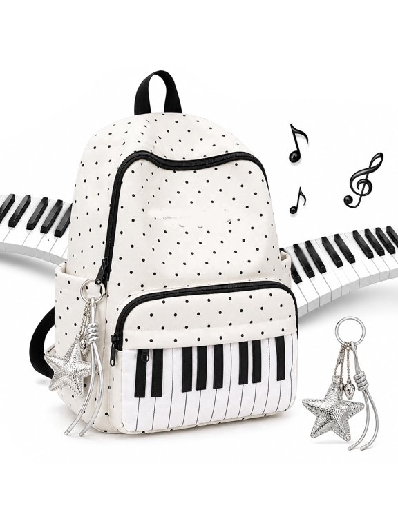 Piano Backpack, Polka Dot Cute Daypack for WomenLightweight Nylon, Playful Y2K Style, Back-To-School Season, Perfect for Work, Weekend Getaways, Y2K Backpack
