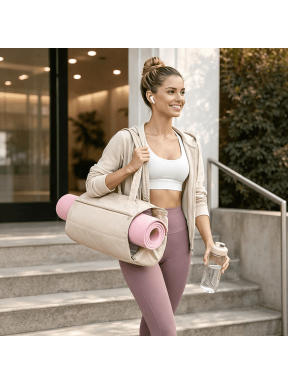 Pilates Gym Bag with Yoga Mat Holder Knotted Tote Bag for Women Tennis|22L Lightweight Waterproof Shoulder Sling Bag for 16.7' Laptop Work Travel Waterproof Knotted Gym Bag