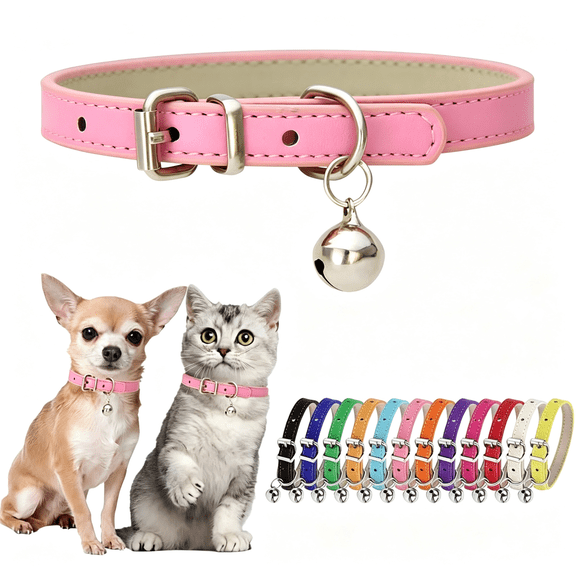 GASTROPOD Pink Xxs Dog Collar Pu Leather Girl Cat Collar with Bell Tiny Kitten Collar,Adjustable Metal Buckle,Soft Skin-Friend,Lightweight D-Ring,Fit Teacup Chihuahuas Tiny Cat Puppy&Small Breed Dog