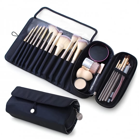 GASTROPOD Portable Makeup Brush Organizer, Roll-Up Cosmetic Bag Holder for Travel, Holds 20+ Brushes, Nylon Beauty Tool Pouch with Transparent Cover, Compact Storage Case for Women