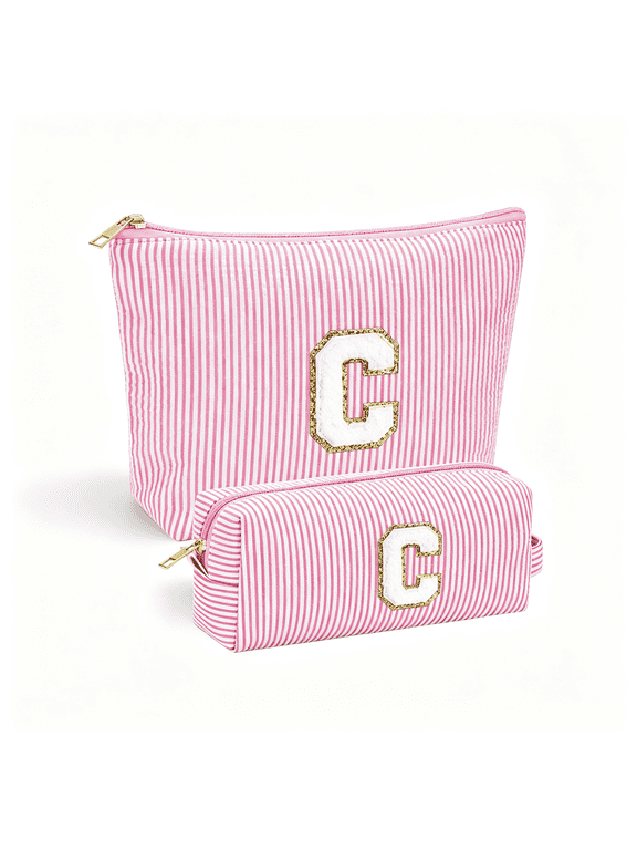 Preppy Makeup Bag for Women - Personalized Cute Makeup Pouch for Girlfriend Bridesmaid Wife | Cosmetic Travel Toiletry Bag for Friend | Birthday Gift Idea for Her Mom Preppy Stuff Pink C