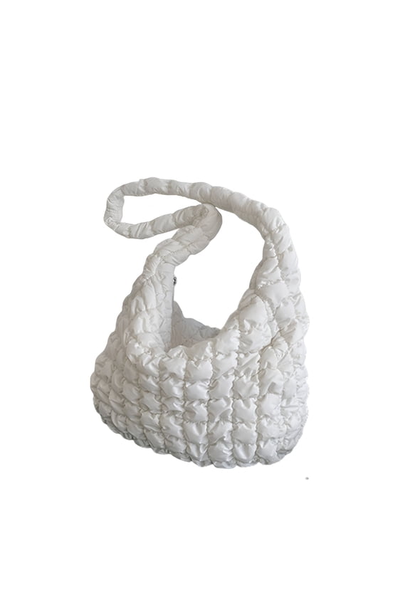 Puffer Bag Quilted Bag Lightweight Puffy Tote Bag Quilted Tote Bag for Women Quilted Padding Shoulder Bag(White)
