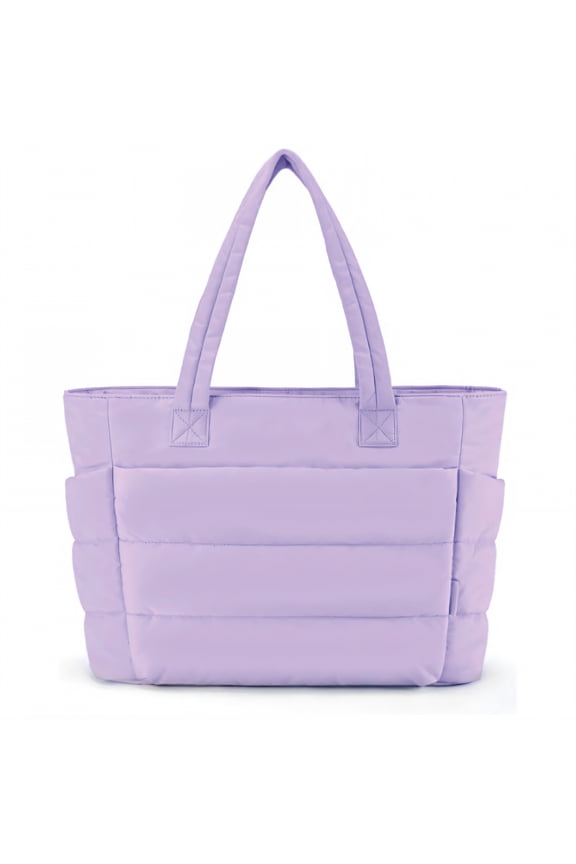 Puffer Tote Bag,Multifunctional Handbag Travel Tote,Regular Handles Puffer Bag,Purple,13.78*6.30*9.45"