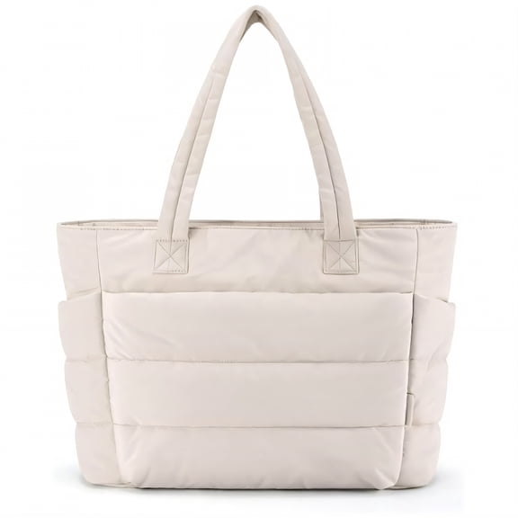 GASTROPOD Puffer Tote Bag,Organized Compartments Travel Tote,15.6-Inch Laptop Puffer Bag,Beige,13.78*6.30*9.45"