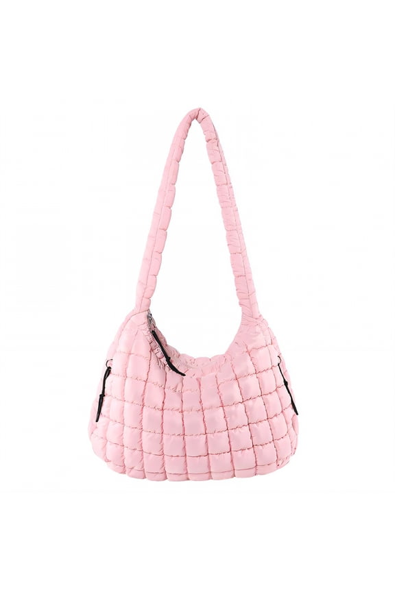 Puffer Tote Bag,Soft and Durable Puffer Bag,Multiple Pocket Design Shoulder Bag,Pink