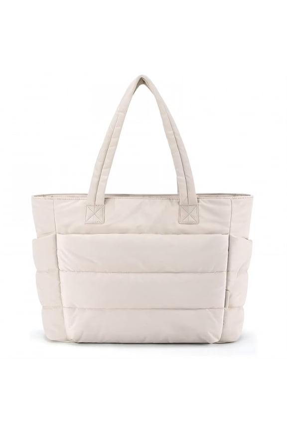 Puffer Tote Bag,Waterproof Fabric Travel Tote,Quick Access Puffer Bag,Beige,15.75*6.30*11.81"