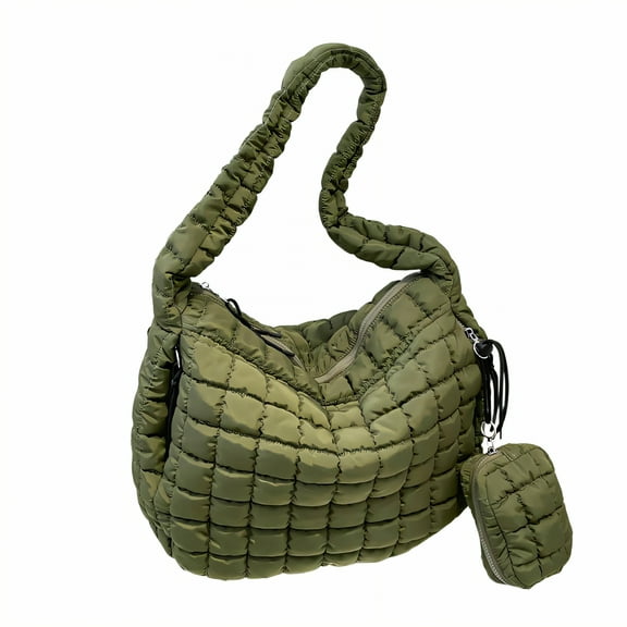GASTROPOD Puffy Tote Bag,Fluffy Soft Puffer Purse,Down Handbag Puffy Bag,Army Green