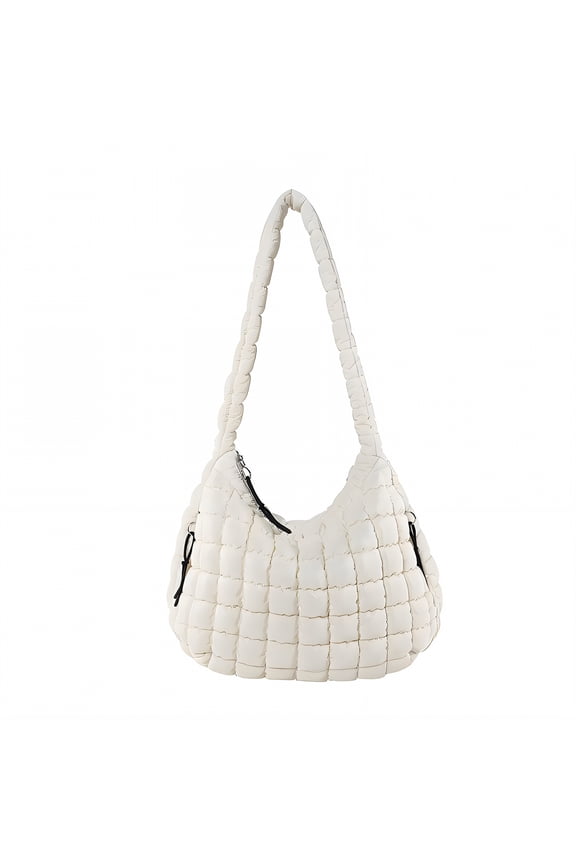 Puffy Tote Bag,Internal Zipper Pocket Puffer Purse,Large Zipper Pocket Puffy Bag,Beige