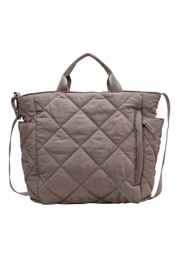 Puffy Tote Bag,Internal Zipper Pocket Puffer Purse,Side Pockets Puffy Bag,Gray