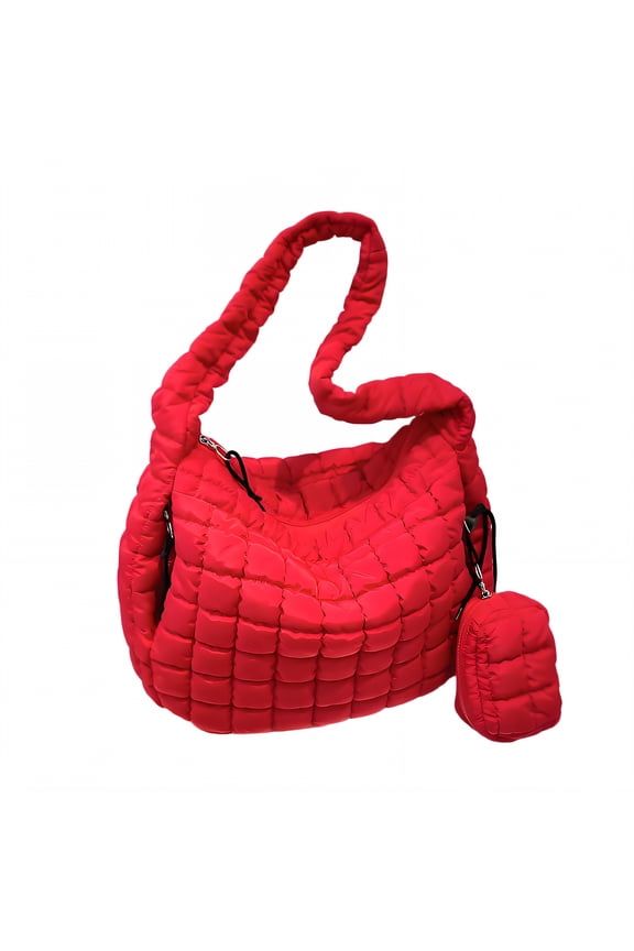 Puffy Tote Bag,Large Capacity Puffer Purse,Soft Strap Puffy Bag,Red