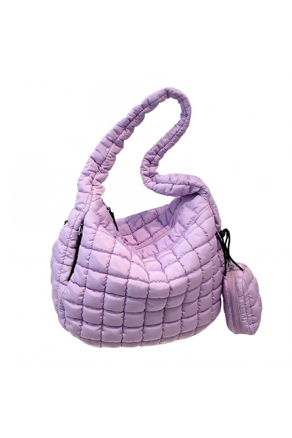 Puffy Tote Bag,Nylon Fabric Puffer Purse,Interior Zip Pocket Puffy Bag,Purple