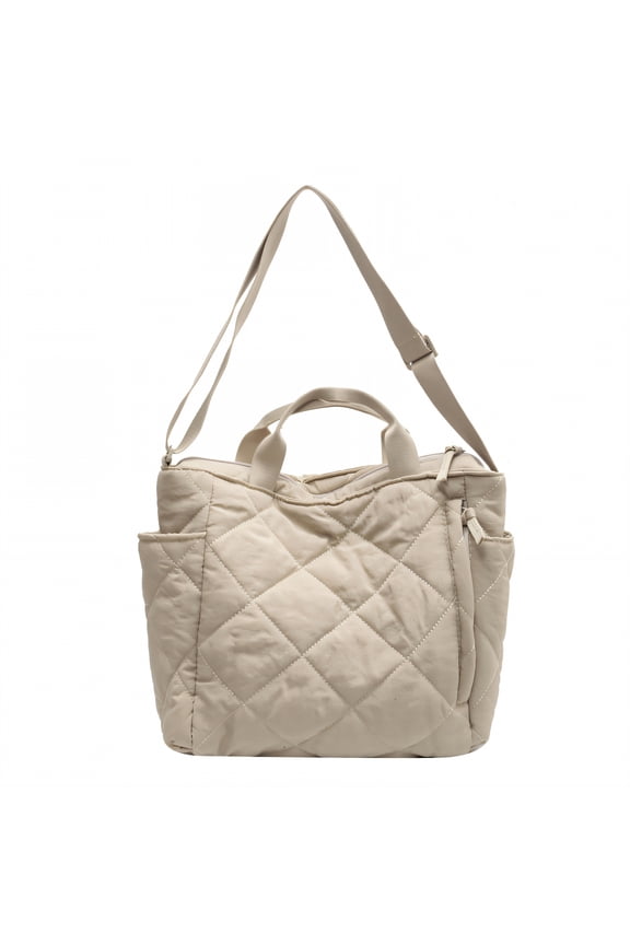 Puffy Tote Bag,Side Pockets Puffer Purse,Secure Zipper Puffy Bag,Beige