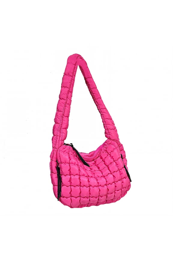 Puffy Tote Bag,Smooth Zipper Puffer Purse,Multiple Wearing Styles Puffy Bag,Rose