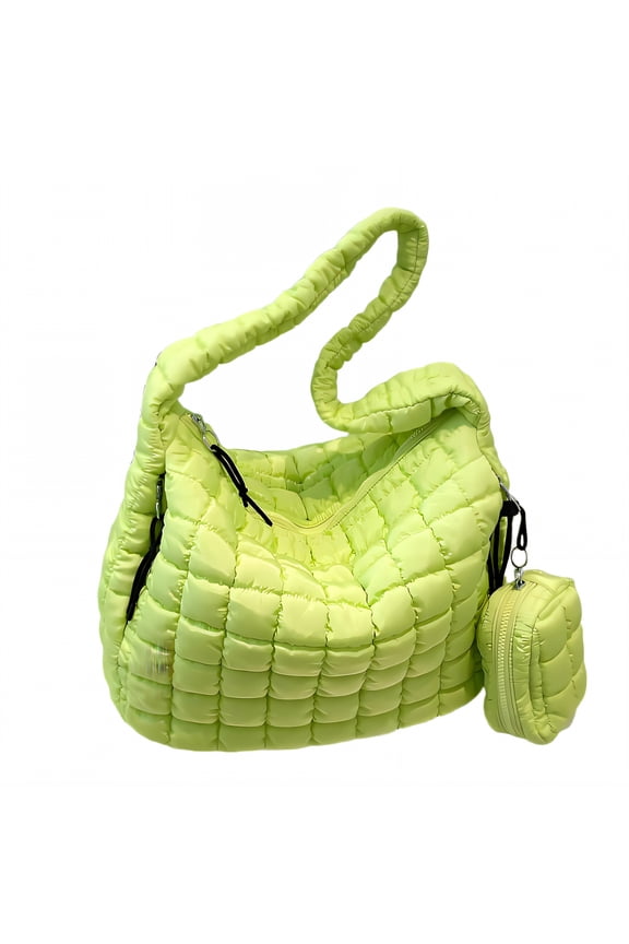 Puffy Tote Bag,Spacious Capacity Puffer Purse,Premium Nylon Fabric Puffy Bag,Green