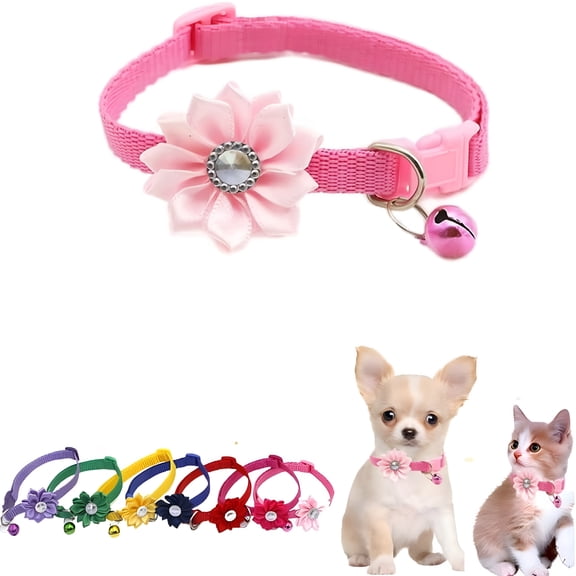 GASTROPOD Puppy Collar with Bell, Small Dog Collars Girls Flower Kitten Collars Soft Nylon Cat Collar Necklace Adjustable for XXS XS Small Tiny Male Dogs Pet Animal Kitten Collar With Bell