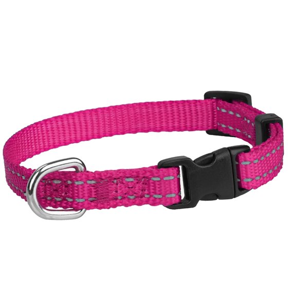 GASTROPOD Puppy Collar, Light Double-Sided Reflective Nylon Collar for Night Safety, Adjustable Quick-Release for Extra Small Dogs, Hotpink, Xs (3/8" Width)