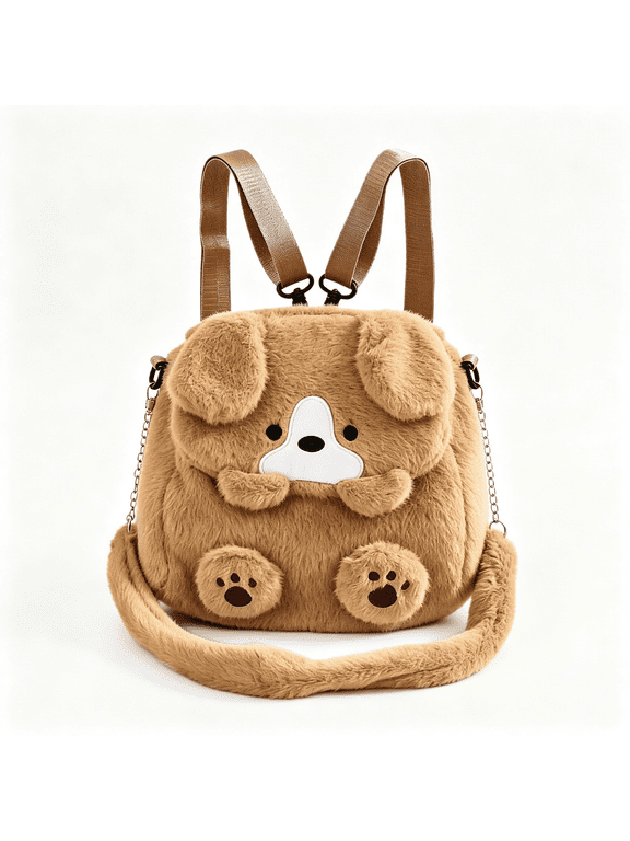 Puppy Plush Backpack Ultra-Soft Faux Fur Convertible Crossbody&Bookbag for College,Travel,Daily Use Ultra-Soft Faux Fur,Convertible Crossbody&Bookbag,For College,Travel,Daily Use