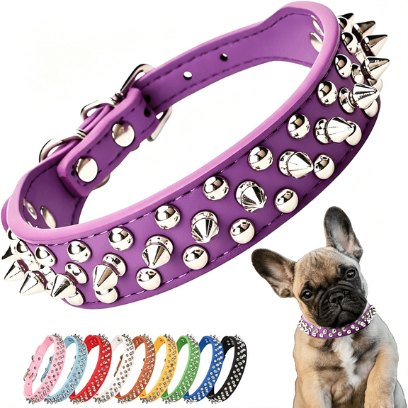GASTROPOD Purple Spiked Dog Collar for Large Dogs Studded Spike Dog Collars | Faux Leather,Mushrooms Rivet Anti-Bite Cool,Adjustable for Small Medium Large Male Dogs & Cats Goats French Bulldog, L
