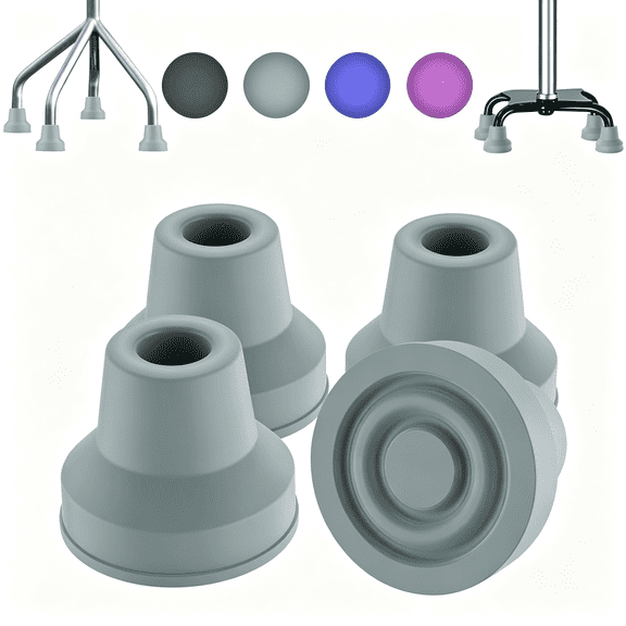 GASTROPOD Quad Cane Tips (4-Pack) - Heavy Duty Rubber Cane Tip - Non-Slip Extreme Grip Replacement Foot Pad - Accessories for Walking and Standing Stick for Women,Men,Seniors,Elderly