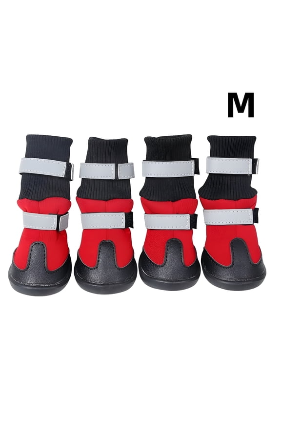Reflective All-Weather Waterproof Dog Boots  Pet Snow Shoes for Small, Medium Large Dogs, Non-Slip Sole with Adjustable Straps (Black/Red/Blue)